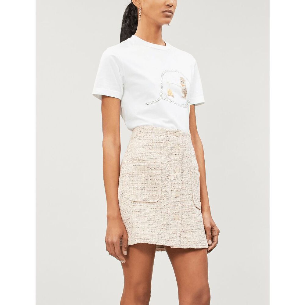 Sandro Metallic Rose Pink Plaid Tweed Agatha High Rise Mini Skirt Women's Size 0